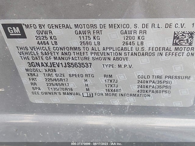Chevrolet EQUINOX LT 2018 3GNAXJEV1JS563537 Image 9