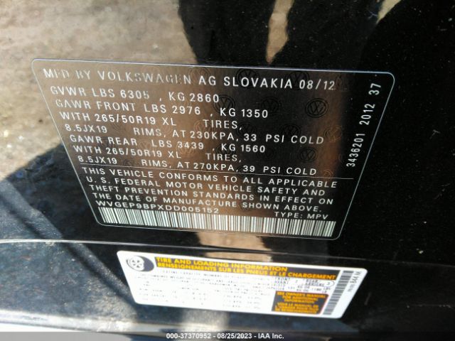 2013 VOLKSWAGEN TOUAREG WVGEP9BPXDD005152 Photo 8