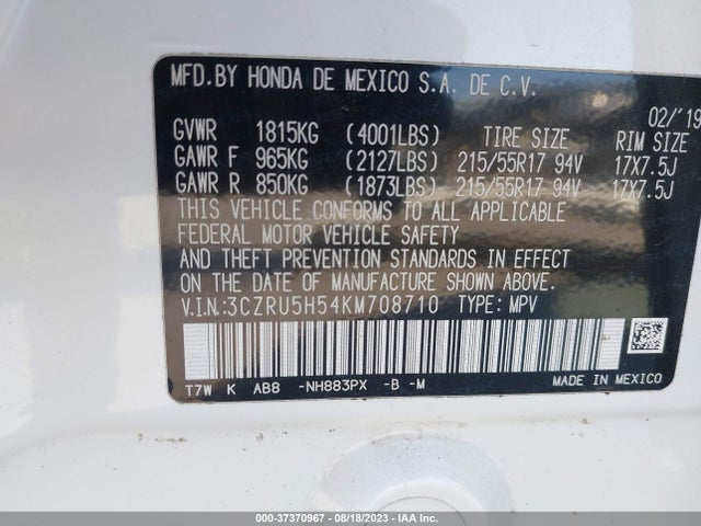 Honda HR-V EX 2019 3CZRU5H54KM708710 Image 9