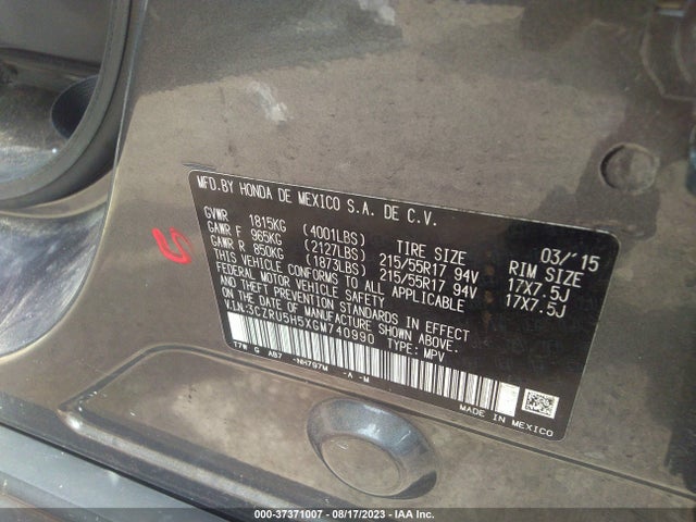 Honda HR-V EX 2016 3CZRU5H5XGM740990 Image 9