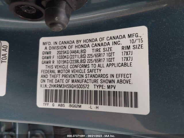 Honda CR-V EX 2016 2HKRM3H59GH500572 Image 9