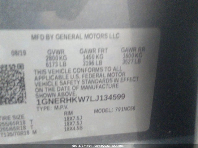 Chevrolet Traverse Lt Leather 2020 1GNERHKW7LJ134599 Image 9
