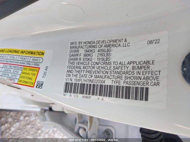 Honda Civic Hatchback Ex-l 2022 19XFL1H79NE020304 Image 9