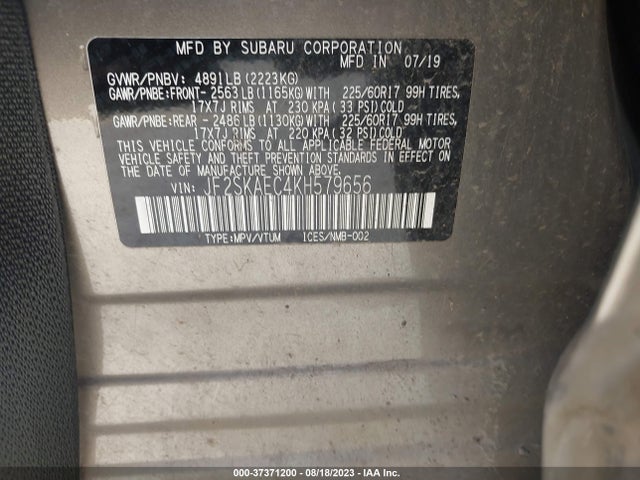 JF2SKAEC4KH579656 Subaru Forester Premium