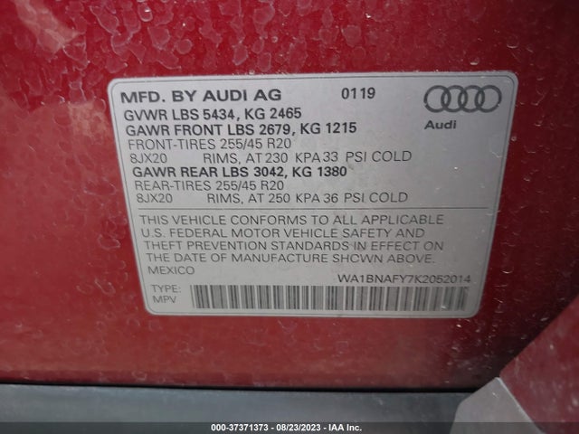 WA1BNAFY7K2052014 Audi Q5 Premium Plus