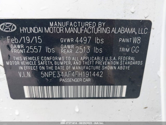 2015 HYUNDAI SONATA 2.4L SPORT VIN: 5NPE34AF4FH191442