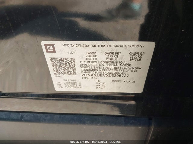 Chevrolet EQUINOX LT 2020 2GNAXUEVXL6205727 Image 9