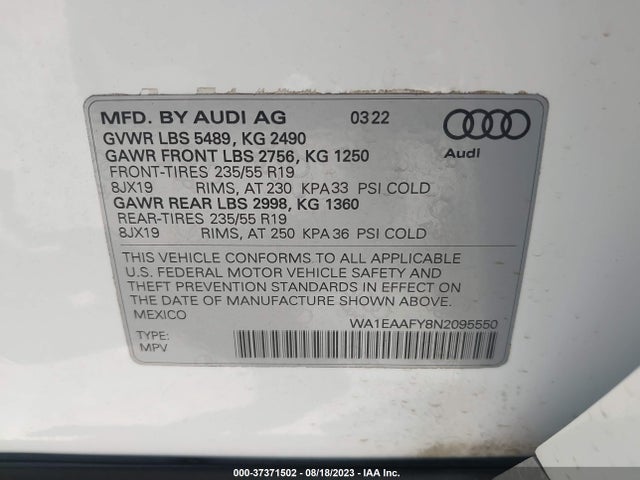 WA1EAAFY8N2095550 Audi Q5 Premium Plus 45 Tfsi S Line Quattro S Tronic
