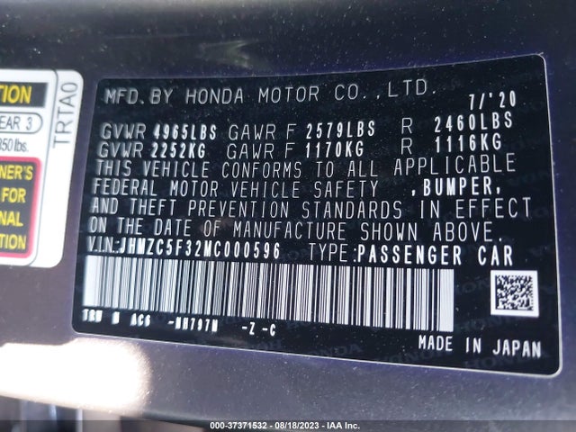 2021 Honda Clarity, VIN: JHMZC5F32MC000596