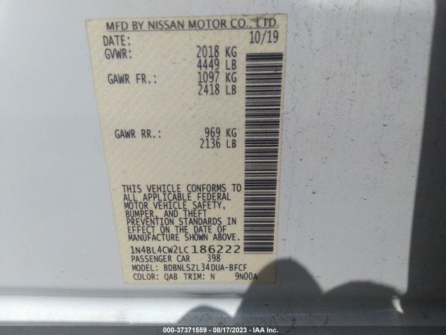 2020 NISSAN ALTIMA 2.5 SR VIN: 1N4BL4CW2LC186222