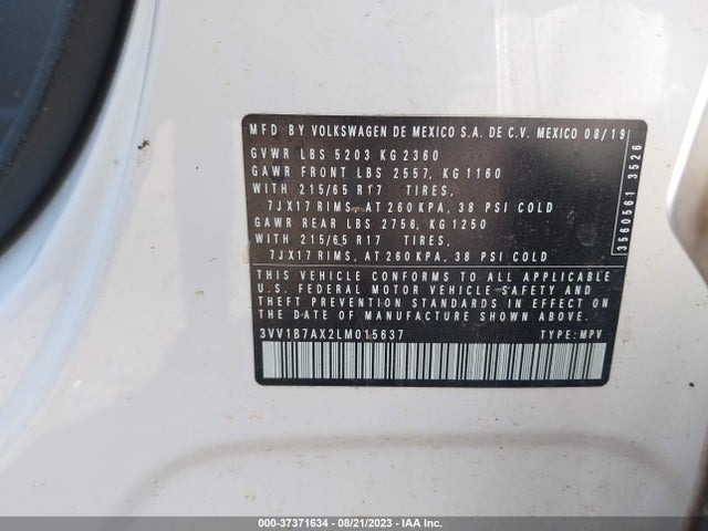 3VV1B7AX2LM015637 Volkswagen TIGUAN S