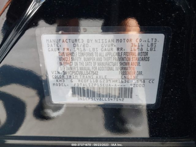 3N1CP5CV8LL547542 Nissan KICKS SV