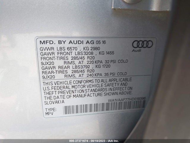 WA1VAAF77HD019396 Audi Q7 Prestige
