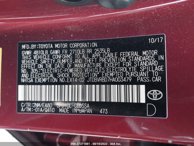 Toyota Mirai 2017 JTDBVRBD7HA003479 Image 15