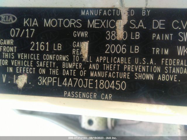 3KPFL4A70JE180450 KIA FORTE LX