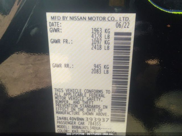 1N4BL4DV8NN393937 Nissan Altima 2.5 Sv
