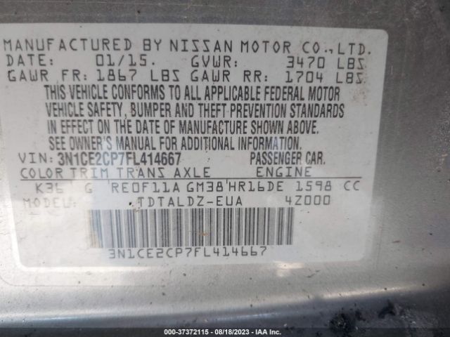 3N1CE2CP7FL414667 Nissan Versa Note S/s Plus/sv/sr/sl