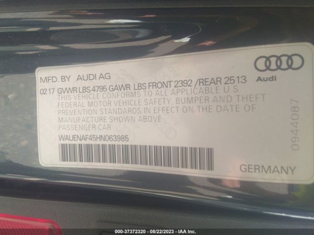 WAUENAF45HN063985 Audi A4 2.0t Premium