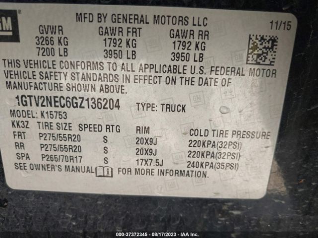 1GTV2NEC6GZ136204 GMC Sierra 1500 Slt