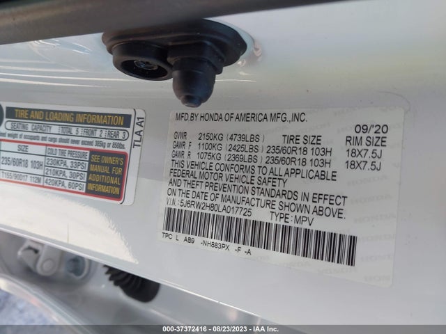 Honda Cr-v Awd Ex-l 2020 5J6RW2H80LA017725 Image 9