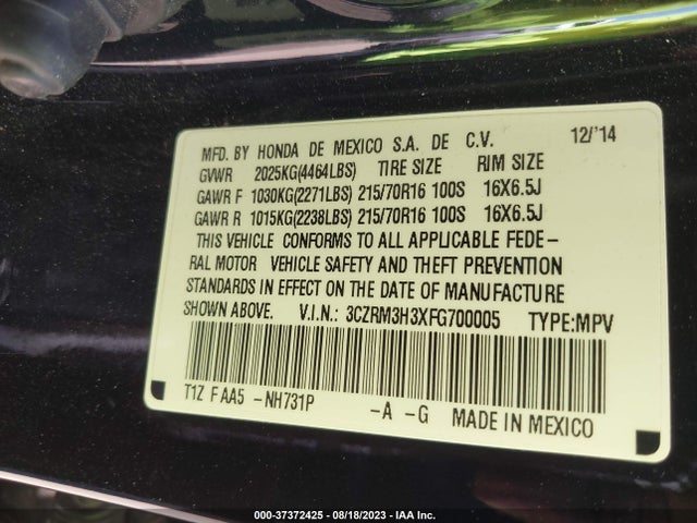 Honda CR-V LX 2015 3CZRM3H3XFG700005 Image 9