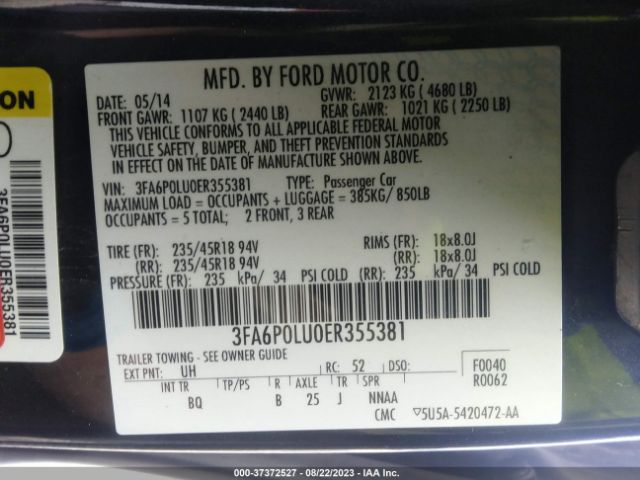 3FA6P0LU0ER355381 Ford Fusion Se Hybrid