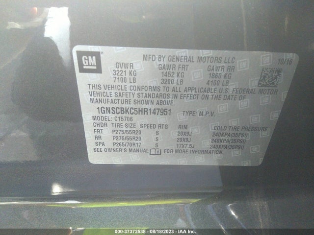 Chevrolet Tahoe Lt 2017 1GNSCBKC5HR147951 Image 9