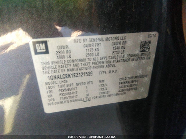 Chevrolet EQUINOX LT 2014 1GNALCEK1EZ121539 Image 9