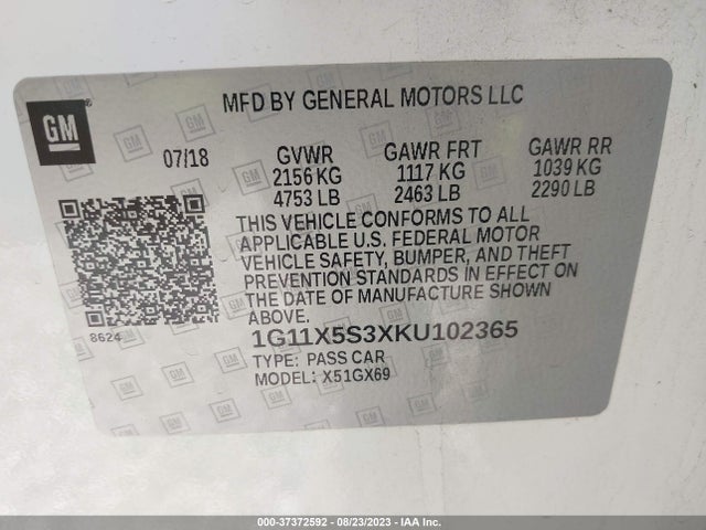 Chevrolet IMPALA LS 2019 1G11X5S3XKU102365 Image 9