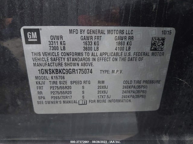 Chevrolet Tahoe Lt 2016 1GNSKBKC9GR175074 Image 9