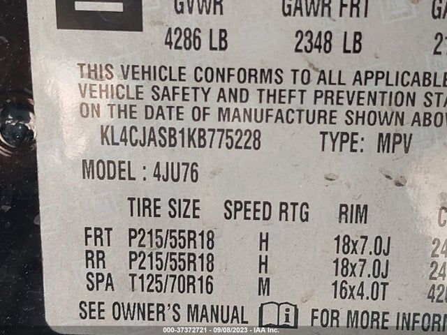 2019 BUICK ENCORE PREFERRED VIN: KL4CJASB1KB775228