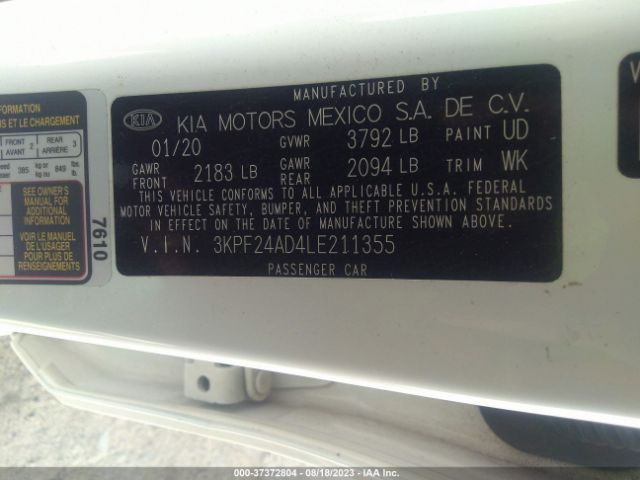 3KPF24AD4LE211355 KIA Forte Lxs
