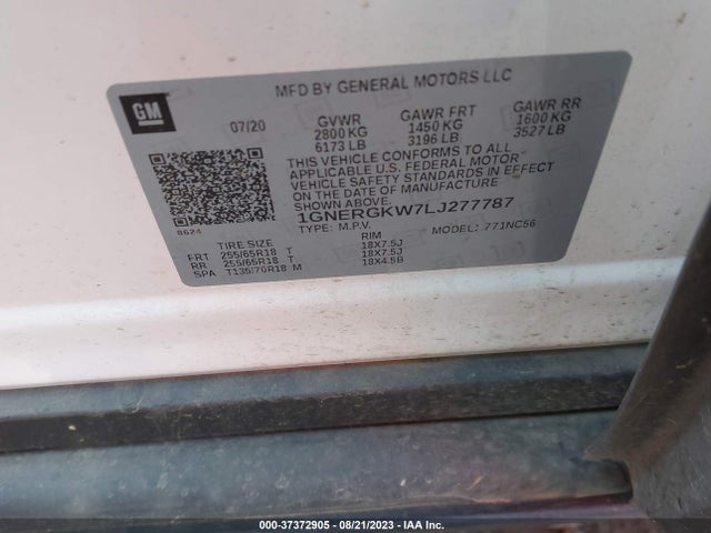 Chevrolet Traverse Lt Cloth 2020 1GNERGKW7LJ277787 Image 9
