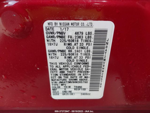 JN8AT2MV9HW265798 Nissan Rogue Sl