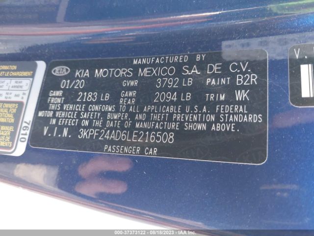 3KPF24AD6LE216508 KIA Forte Lxs