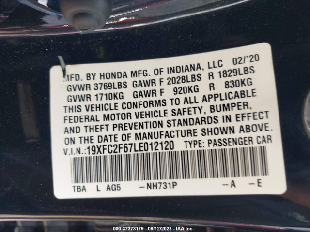 Honda Civic Sedan Lx 2020 19XFC2F67LE012120 Image 9