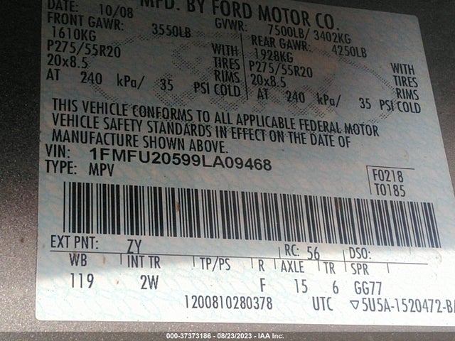 2009 FORD EXPEDITION LIMITED VIN: 1FMFU20599LA09468