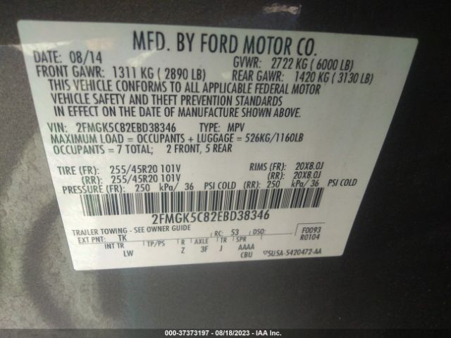 2FMGK5C82EBD38346 Ford FLEX SEL