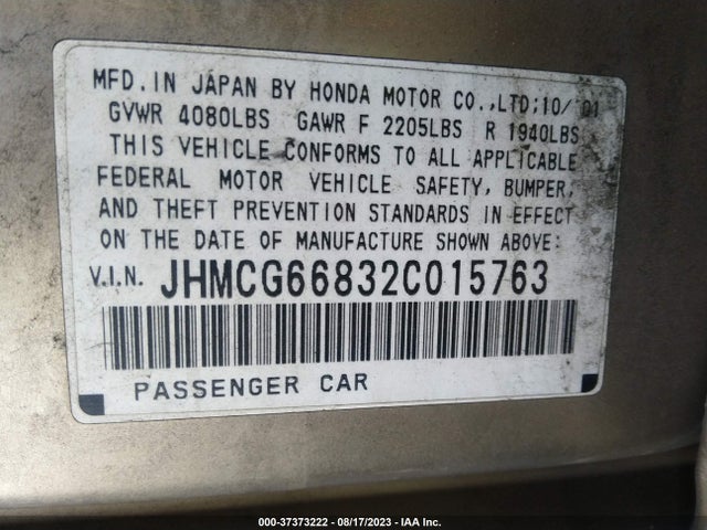2002 HONDA ACCORD SDN SE/EX/EX W/LEATHER VIN: JHMCG66832C015763