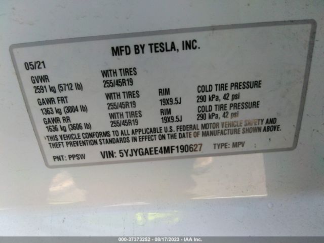 5YJYGAEE4MF190627 Tesla Model Y Long Range