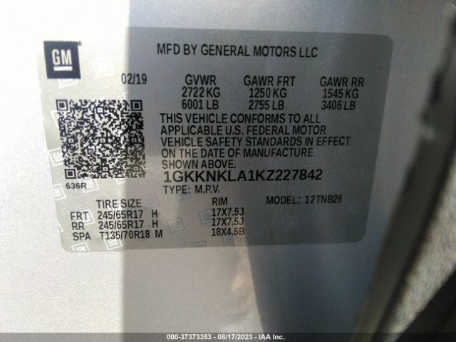 1GKKNKLA1KZ227842 GMC ACADIA SLE