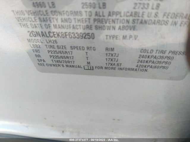 Chevrolet EQUINOX LT 2015 2GNALCEK8F6339250 Image 10