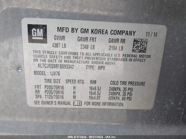 Chevrolet Trax Lt 2015 KL7CJRSB8FB093342 Image 9