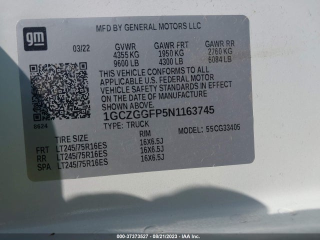 1GCZGGFP5N1163745 Chevrolet Express Cargo Rwd 3500 Regular Wheelbase Wt
