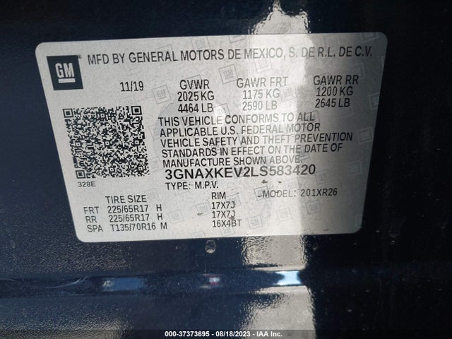 Chevrolet EQUINOX LT 2020 3GNAXKEV2LS583420 Image 9