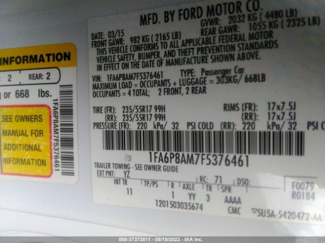 1FA6P8AM7F5376461 Ford Mustang V6