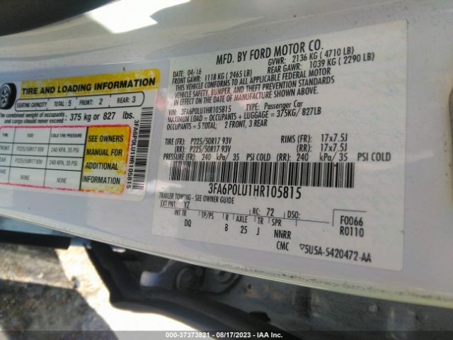 3FA6P0LU1HR105815 Ford Fusion Hybrid Se