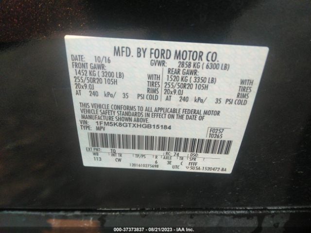 1FM5K8GTXHGB15184 Ford EXPLORER SPORT