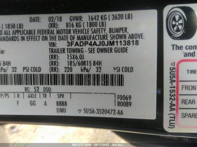 3FADP4AJ0JM113818 Ford FIESTA S
