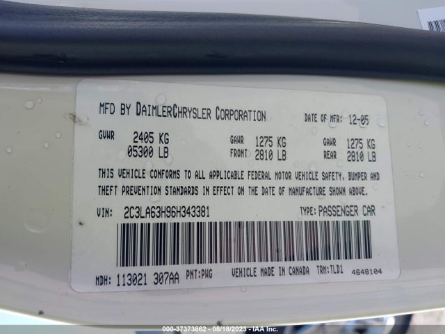 2006 CHRYSLER 300 C VIN: 2C3LA63H96H343381